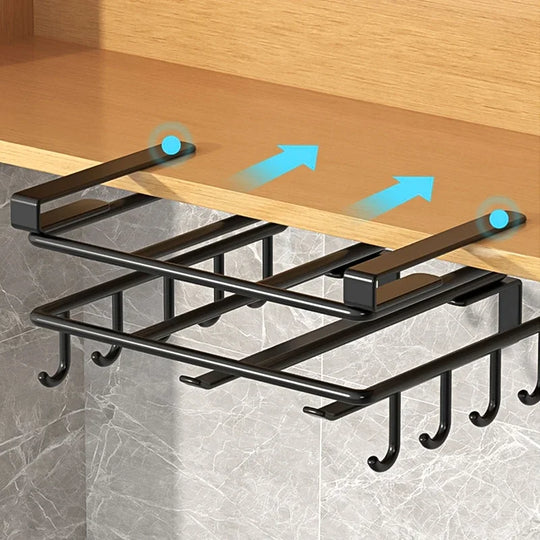 Kitchen Hanging Organizer Rack with Hooks Under Cupboard Paper Towel Rags