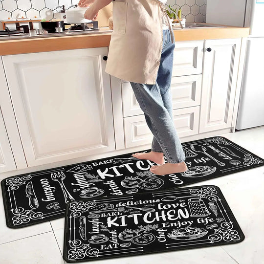 2PC Coffee Kitchen Rugs and Mats Non-Slip Washable Stain and Fade Resistant
