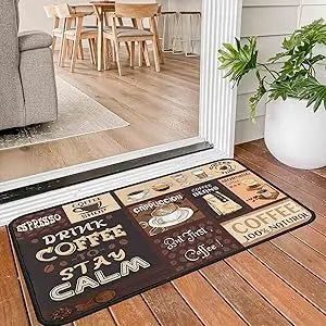 2PC Coffee Kitchen Rugs and Mats Non-Slip Washable Stain and Fade Resistant