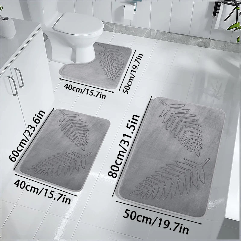 3PCS Set Bath Mats Nonslip Soft Quick Dry Bathroom Soft Rugs Water Absorption