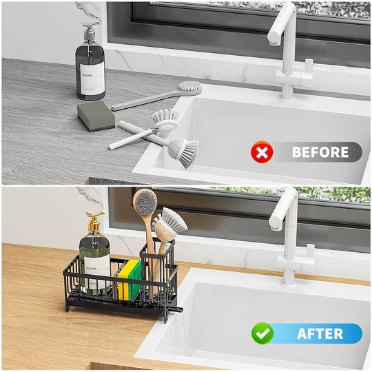 Kitchen Sink Sponge Holder with High Brush Rack