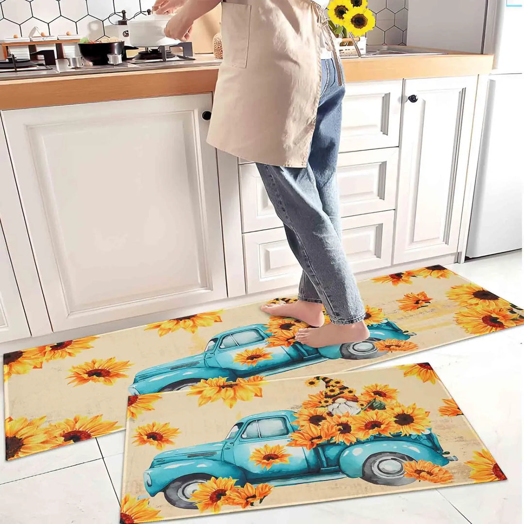 2PC Coffee Kitchen Rugs and Mats Non-Slip Washable Stain and Fade Resistant