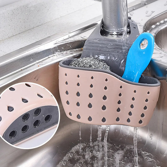 Kitchen Sink Holder Hanging Drain Basket Adjustable Soap Sponge Shelf