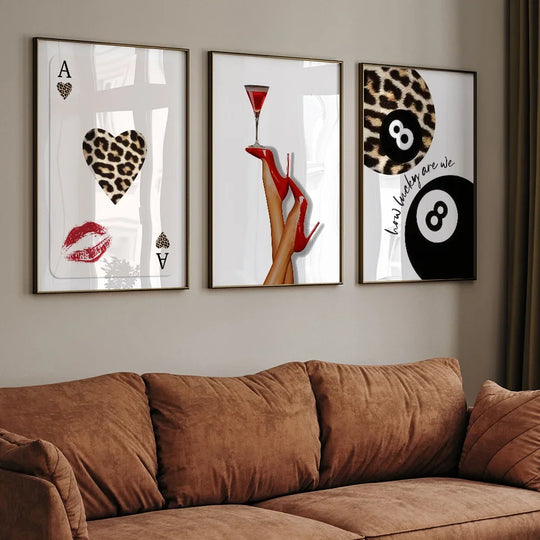 Cards Posters Lucky 8 Leopard Wall arts  High Heels Cocktail Print Picture