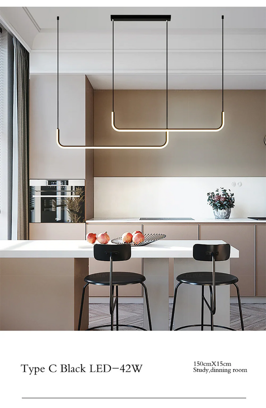 Modern LED Strip Chandelier Light Restaurant Kitchen Decor