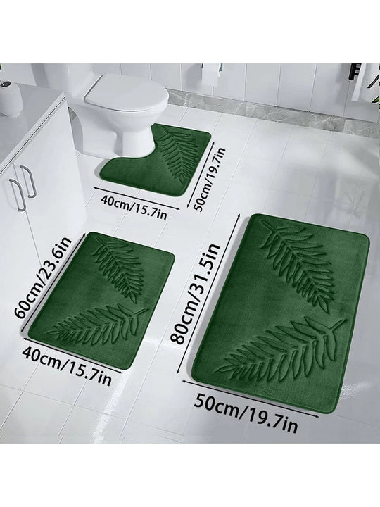 3PCS Set Bath Mats Nonslip Soft Quick Dry Bathroom Soft Rugs Water Absorption