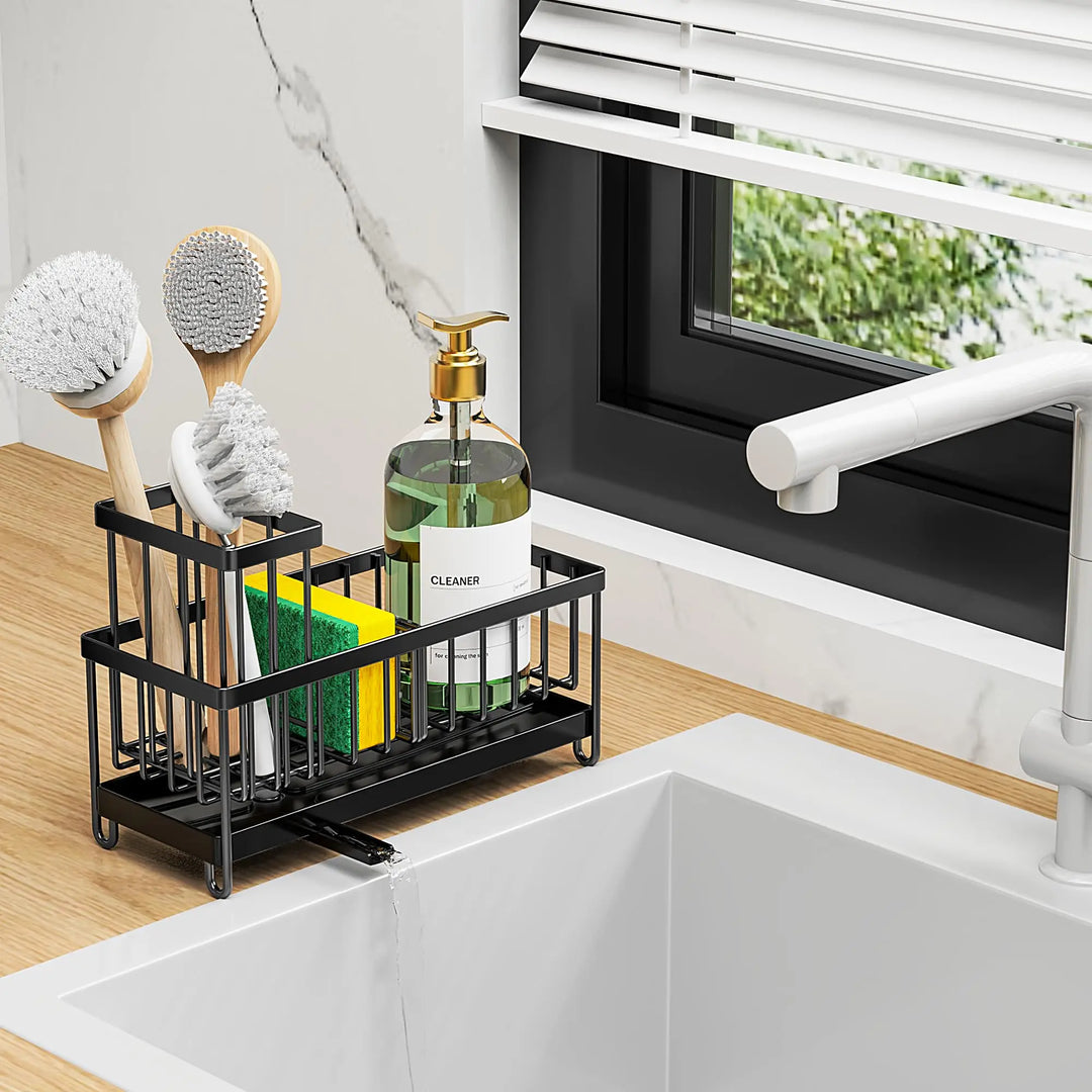 Kitchen Sink Sponge Holder with High Brush Rack