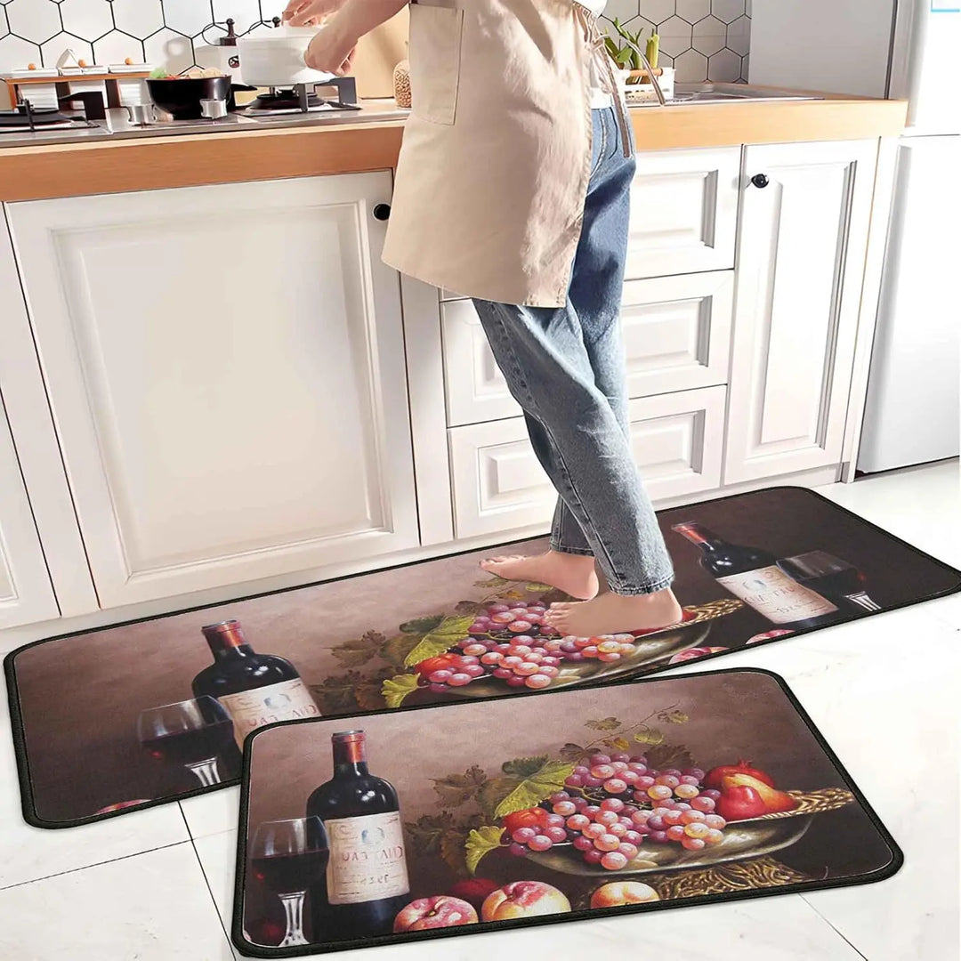 2PC Coffee Kitchen Rugs and Mats Non-Slip Washable Stain and Fade Resistant