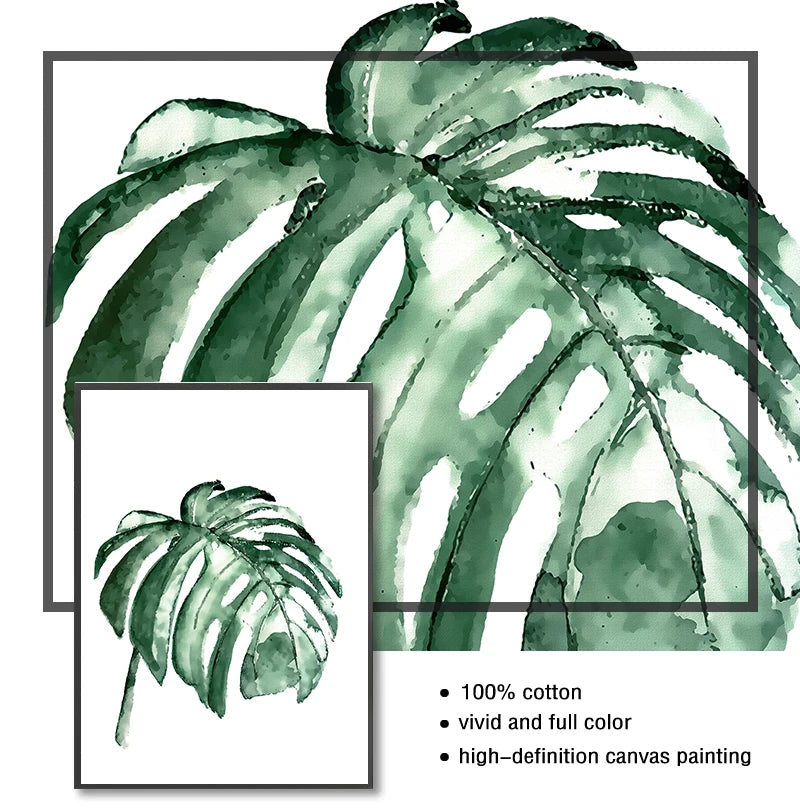 Wall Art Paintings for Living Room Home Decor Scandinavian Style Tropical Plants Poster Green Leaves Decorative Picture Modern