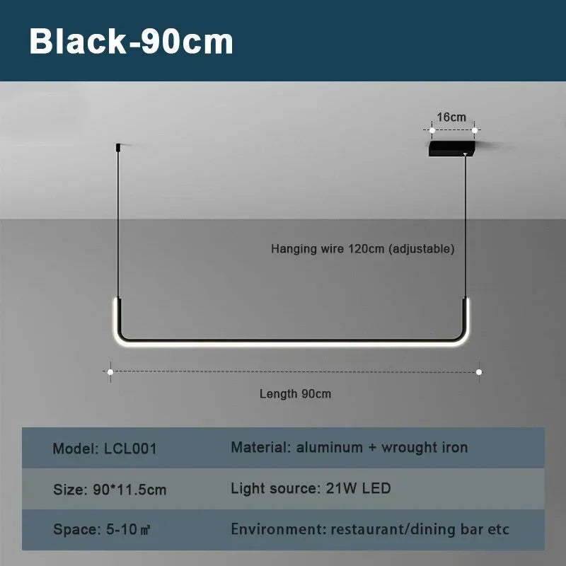 Modern LED Strip Chandelier Light Restaurant Kitchen Decor
