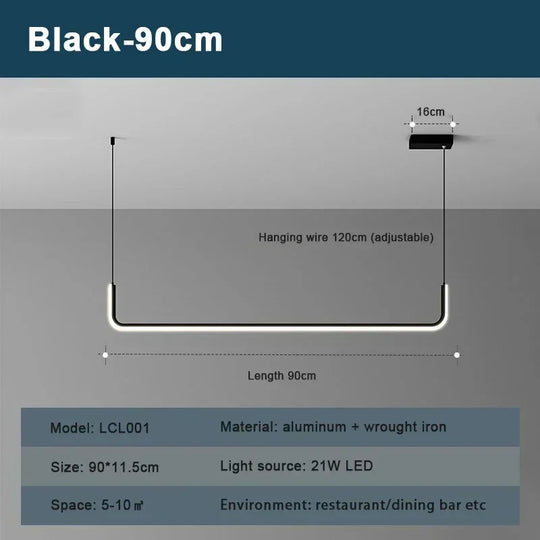 Modern LED Strip Chandelier Light Restaurant Kitchen Decor