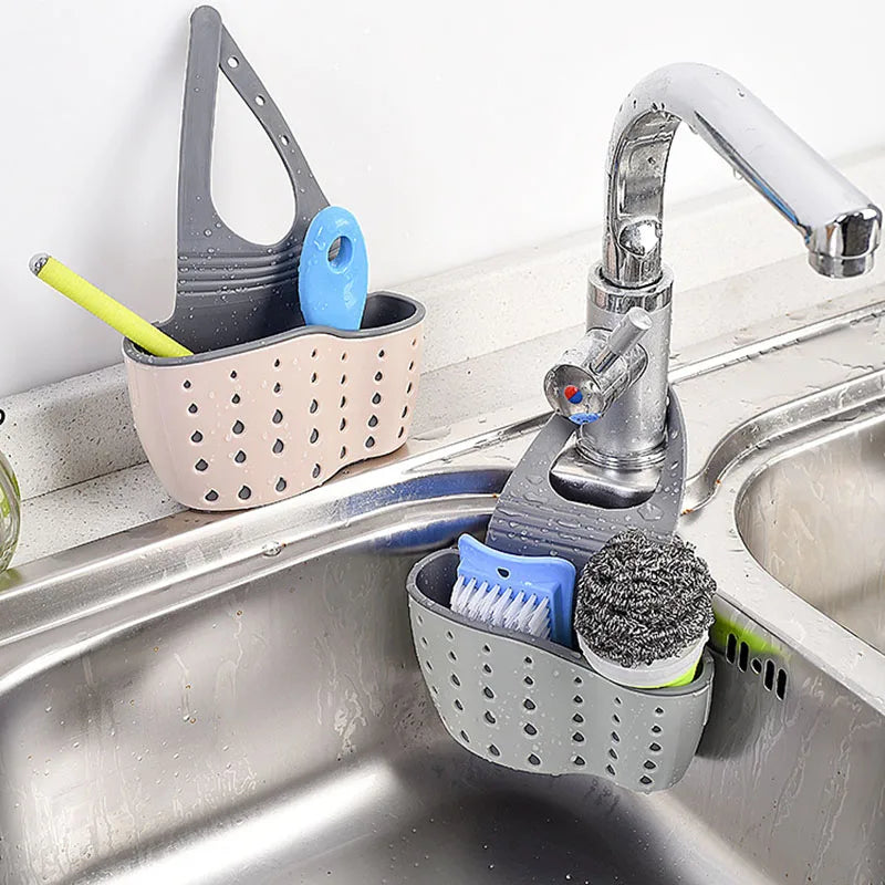 Kitchen Sink Holder Hanging Drain Basket Adjustable Soap Sponge Shelf