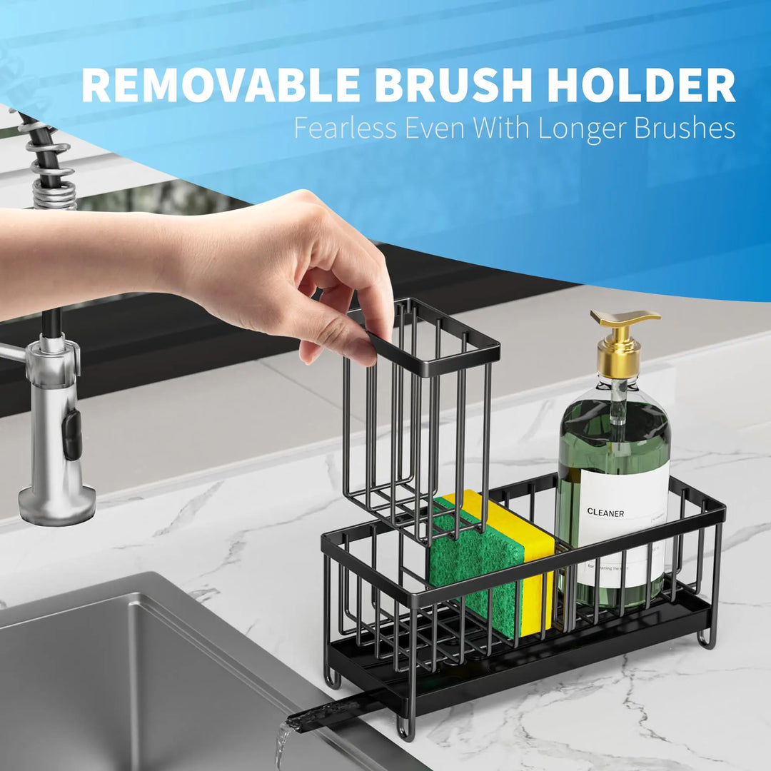 Kitchen Sink Sponge Holder with High Brush Rack
