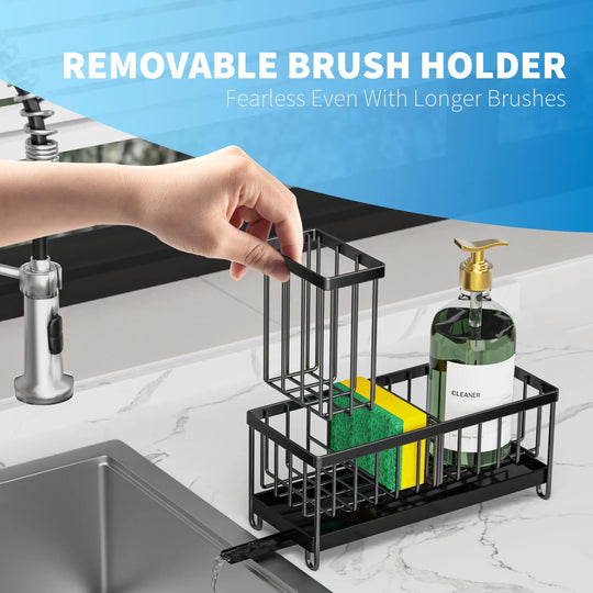 Kitchen Sink Sponge Holder with High Brush Rack