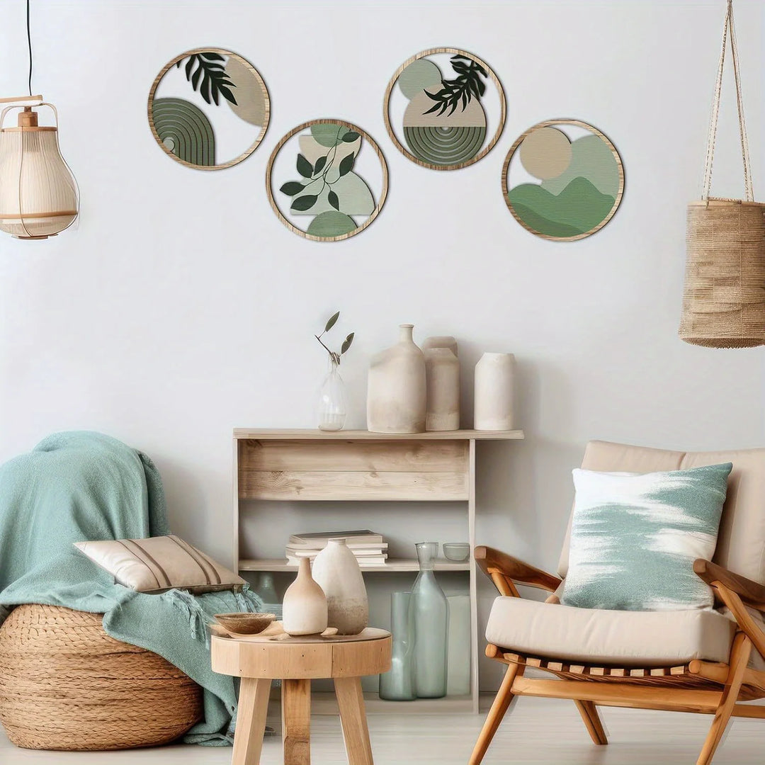 4 Bohemian Wall Art Set - Wooden Bohemian Deco