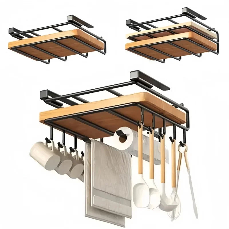 Kitchen Under Cupboard Hanging Organizer Rack with Hook Paper Towel Rags