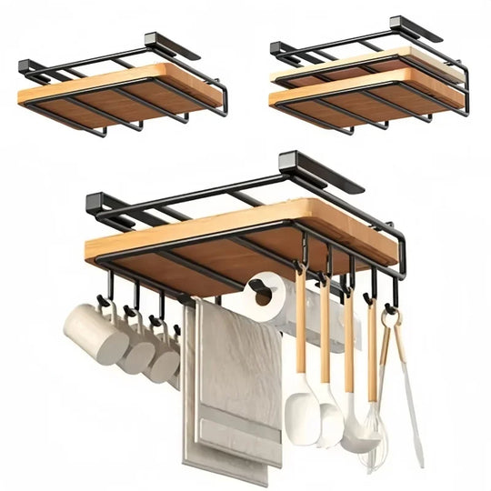 Kitchen Under Cupboard Hanging Organizer Rack with Hook Paper Towel Rags