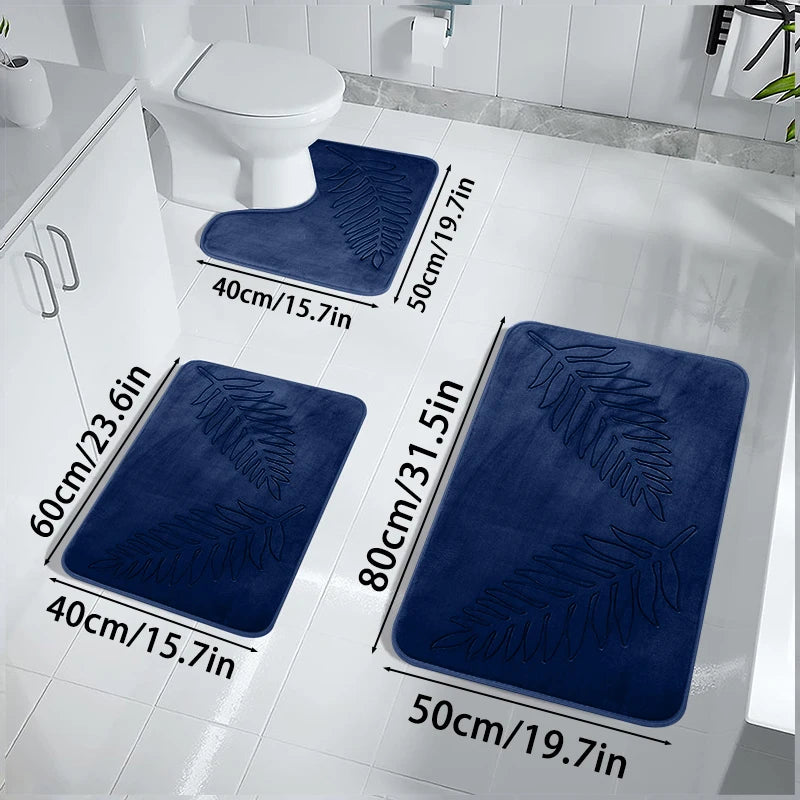 3PCS Set Bath Mats Nonslip Soft Quick Dry Bathroom Soft Rugs Water Absorption