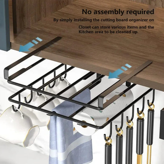 Kitchen Under Cupboard Hanging Organizer Rack with Hook Paper Towel Rags