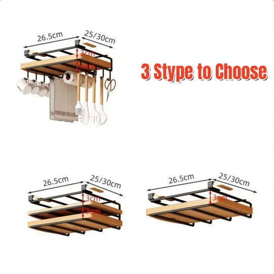 Kitchen Under Cupboard Hanging Organizer Rack with Hook Paper Towel Rags