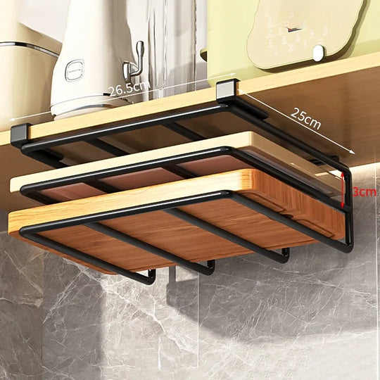 Kitchen Hanging Organizer Rack with Hooks Under Cupboard Paper Towel Rags