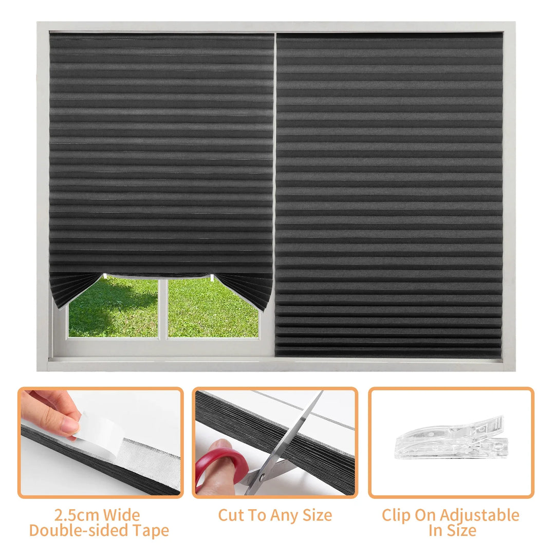 Large Size Self-adhesive Pleated Blinds Bathroom Balcony Shade Half /Full Blackout Window Curtains for Bedroom Living Room