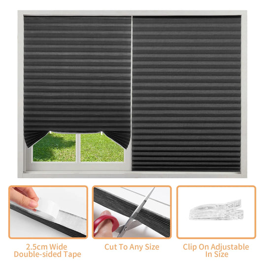 Large Size Self-adhesive Pleated Blinds Bathroom Balcony Shade Half /Full Blackout Window Curtains for Bedroom Living Room