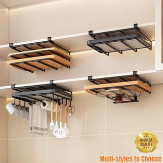 Kitchen Under Cupboard Hanging Organizer Rack with Hook Paper Towel Rags