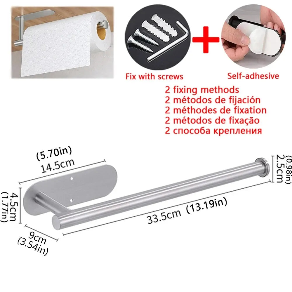 Kitchen Paper Towel Holder Adhesive Tissue Hanger Toilet Roll Paper Dispenser