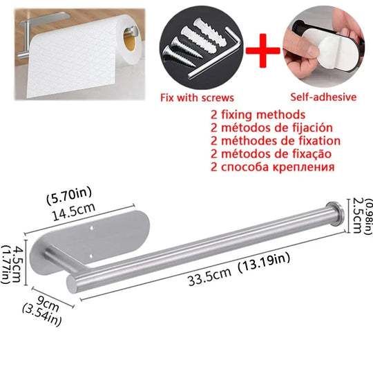 Kitchen Paper Towel Holder Adhesive Tissue Hanger Toilet Roll Paper Dispenser