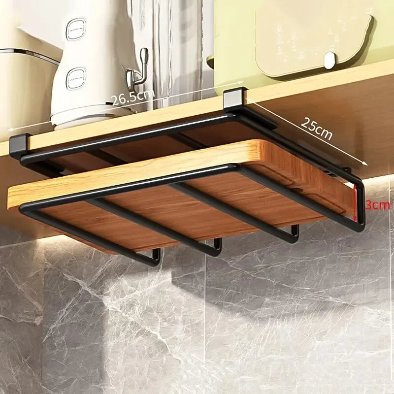 Kitchen Hanging Organizer Rack with Hooks Under Cupboard Paper Towel Rags