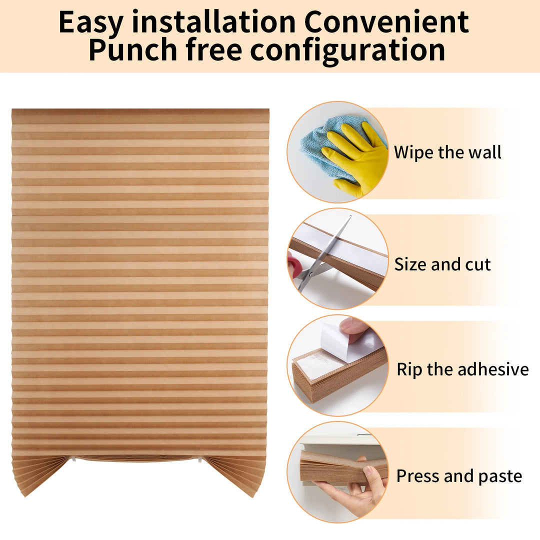 Large Size Self-adhesive Pleated Blinds Bathroom Balcony Shade Half /Full Blackout Window Curtains for Bedroom Living Room
