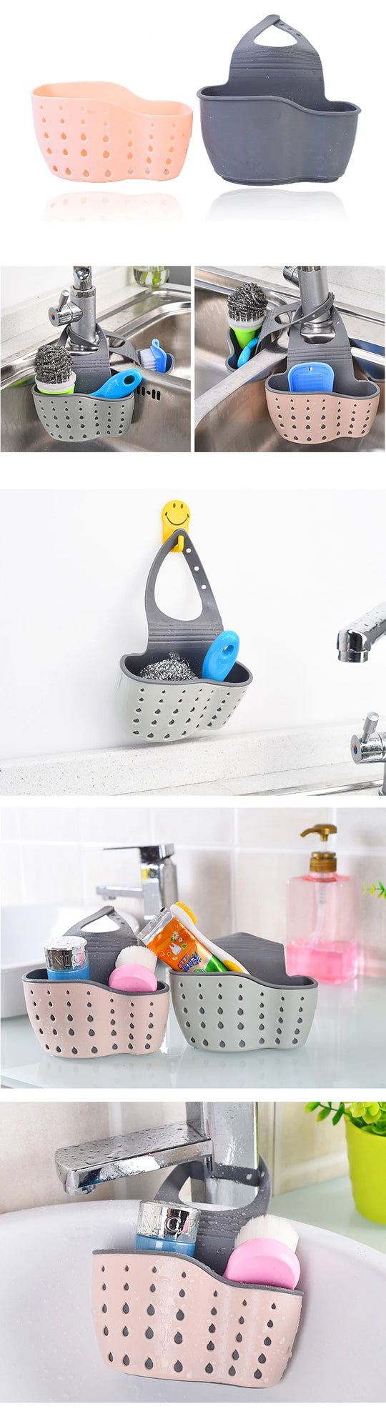 Kitchen Sink Holder Hanging Drain Basket Adjustable Soap Sponge Shelf