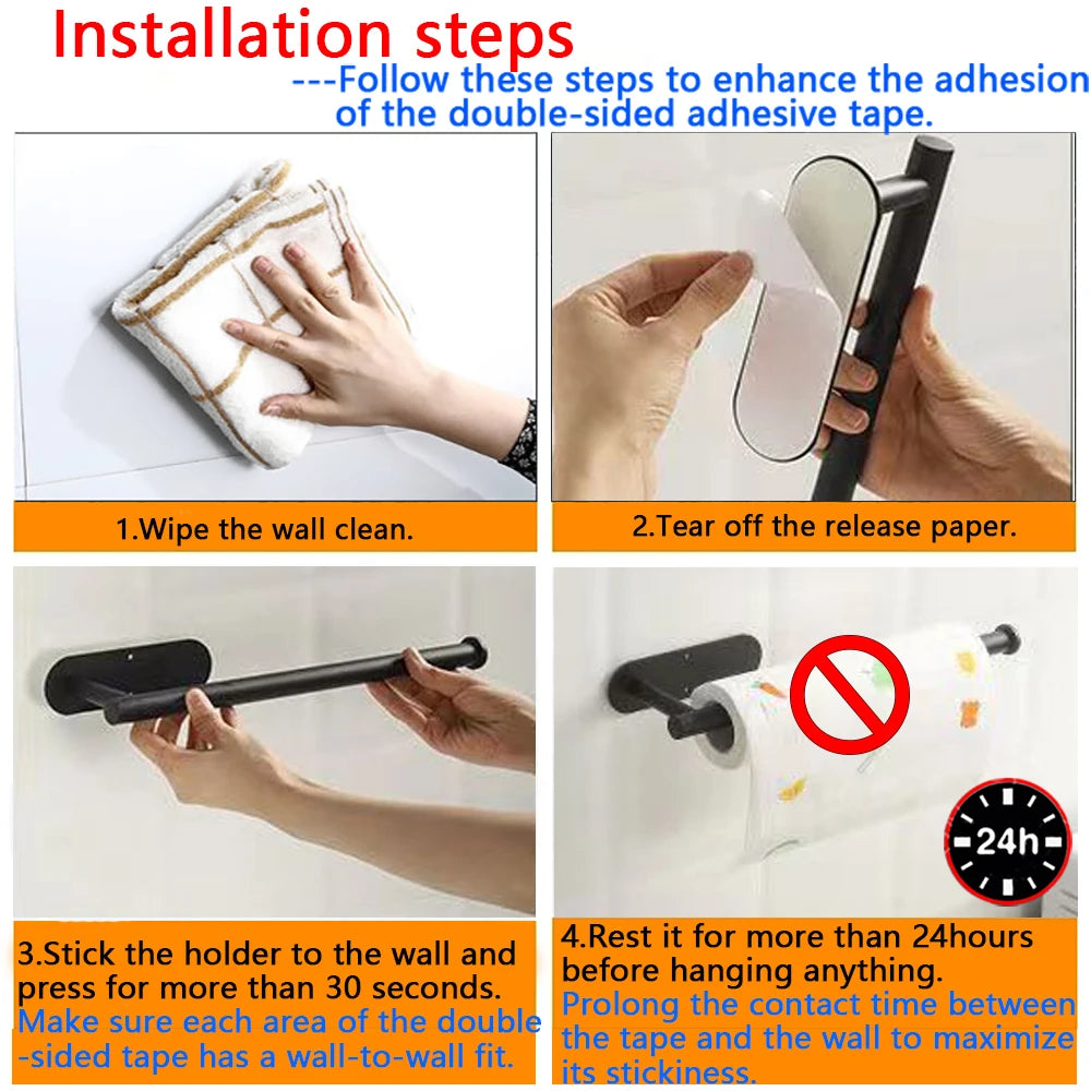 Kitchen Paper Towel Holder Adhesive Tissue Hanger Toilet Roll Paper Dispenser