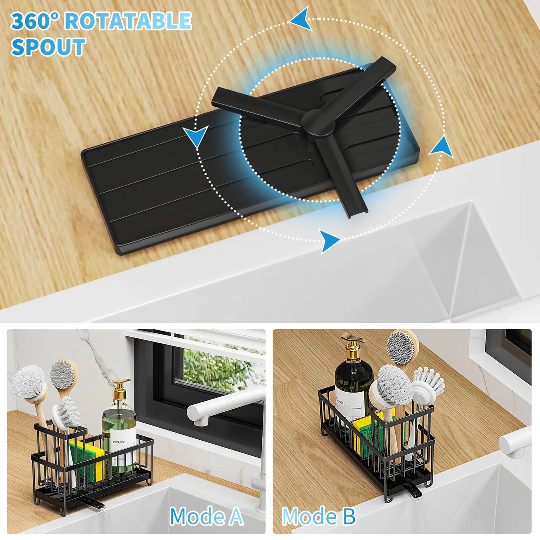 Kitchen Sink Sponge Holder with High Brush Rack