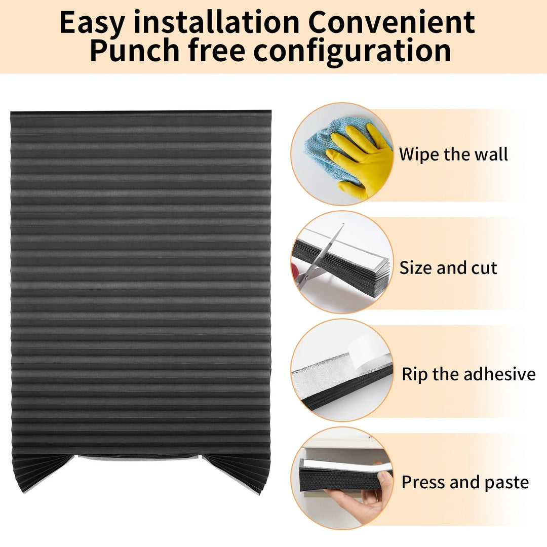 Large Size Self-adhesive Pleated Blinds Bathroom Balcony Shade Half /Full Blackout Window Curtains for Bedroom Living Room