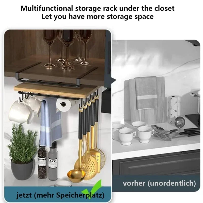 Kitchen Under Cupboard Hanging Organizer Rack with Hook Paper Towel Rags