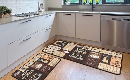2PC Coffee Kitchen Rugs and Mats Non-Slip Washable Stain and Fade Resistant