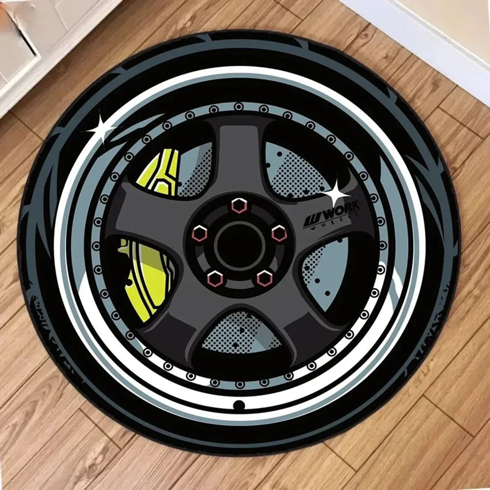 Car Rugs Tire Shape Round Mats Boys Bedroom Rug Car Hub Home Living Room Anti-slip Coffee Table Floor Mat Tapetes De Automóvil