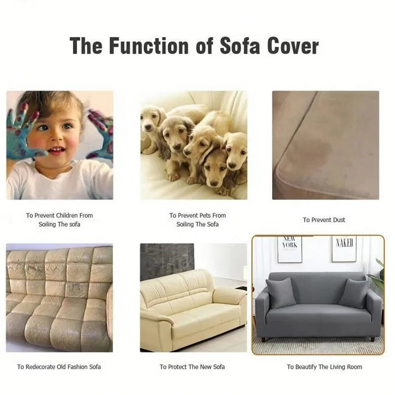 Solid Sofa Cover for Living Room Elastic 1/2/3/4 Seater Sofa Cover Protector L Shaped Corner Sofa Cover Chaise Longue