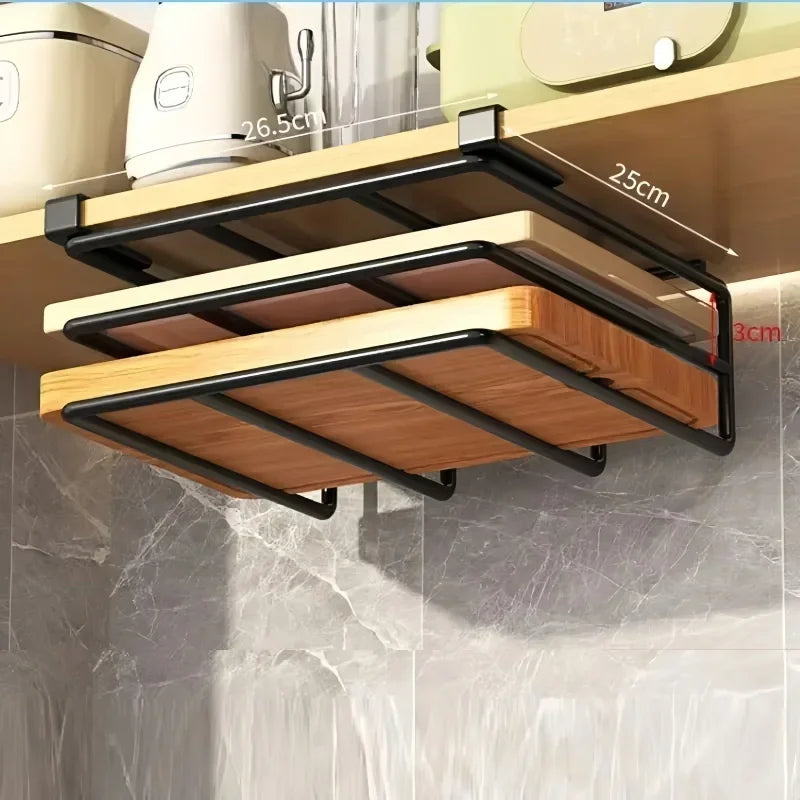 Kitchen Under Cupboard Hanging Organizer Rack with Hook Paper Towel Rags