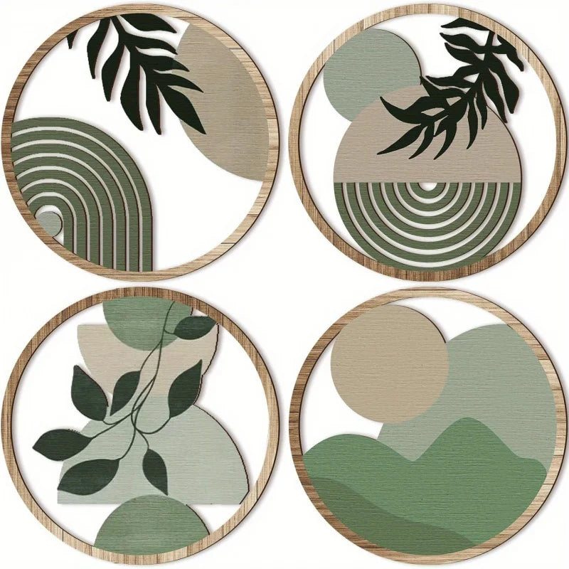 4 Bohemian Wall Art Set - Wooden Bohemian Deco