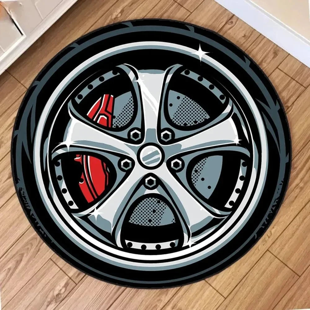 Car Rugs Tire Shape Round Mats Boys Bedroom Rug Car Hub Home Living Room Anti-slip Coffee Table Floor Mat Tapetes De Automóvil