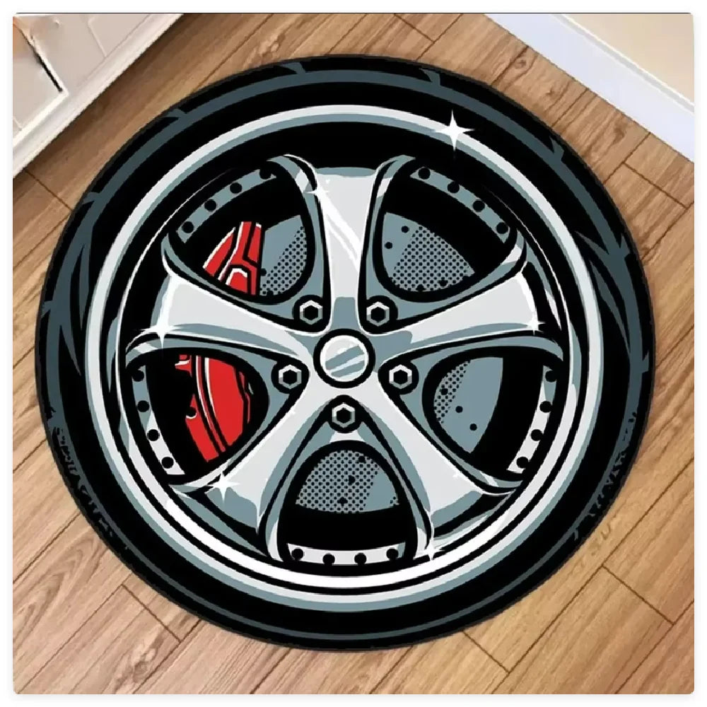 Car Rugs Tire Shape Round Mats Boys Bedroom Rug Car Hub Home Living Room Anti-slip Coffee Table Floor Mat Tapetes De Automóvil