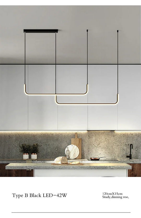 Modern LED Strip Chandelier Light Restaurant Kitchen Decor