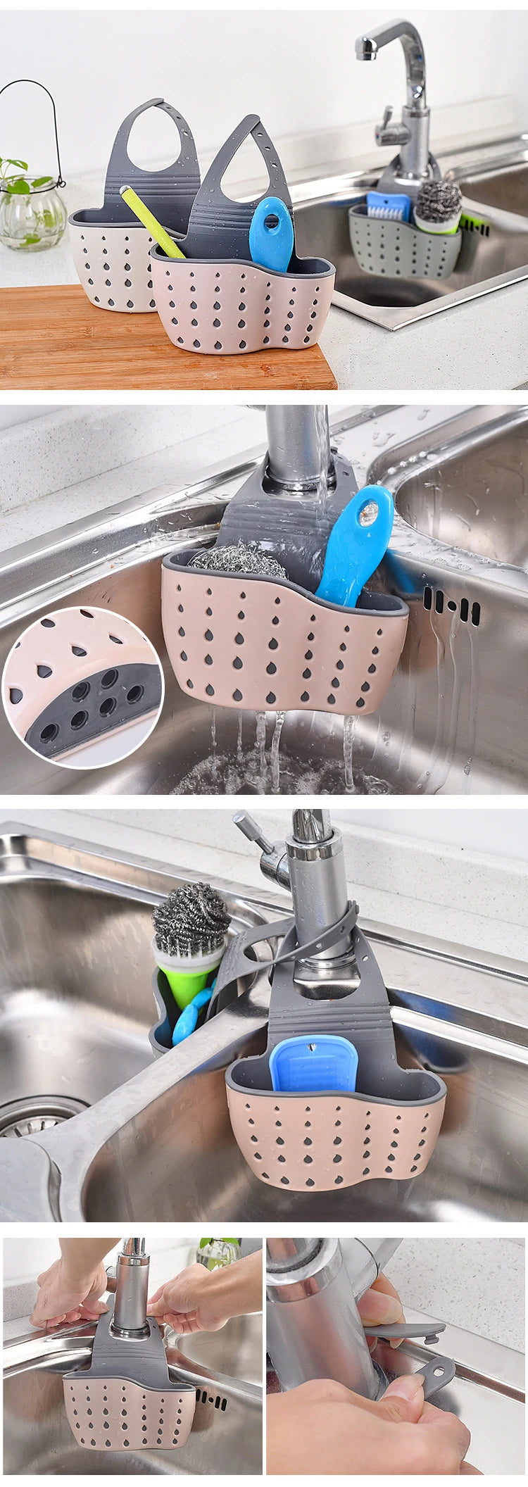 Kitchen Sink Holder Hanging Drain Basket Adjustable Soap Sponge Shelf