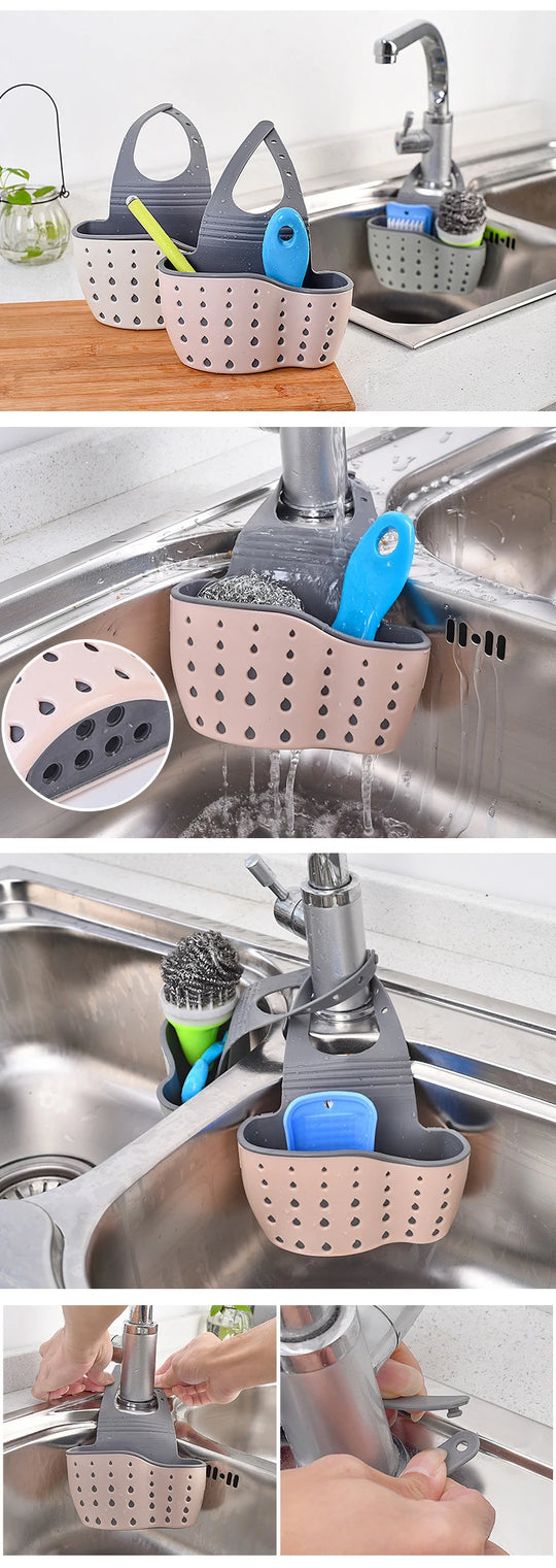 Kitchen Sink Holder Hanging Drain Basket Adjustable Soap Sponge Shelf