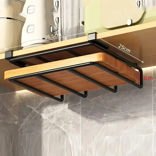 Kitchen Under Cupboard Hanging Organizer Rack with Hook Paper Towel Rags