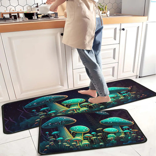 2PC Coffee Kitchen Rugs and Mats Non-Slip Washable Stain and Fade Resistant