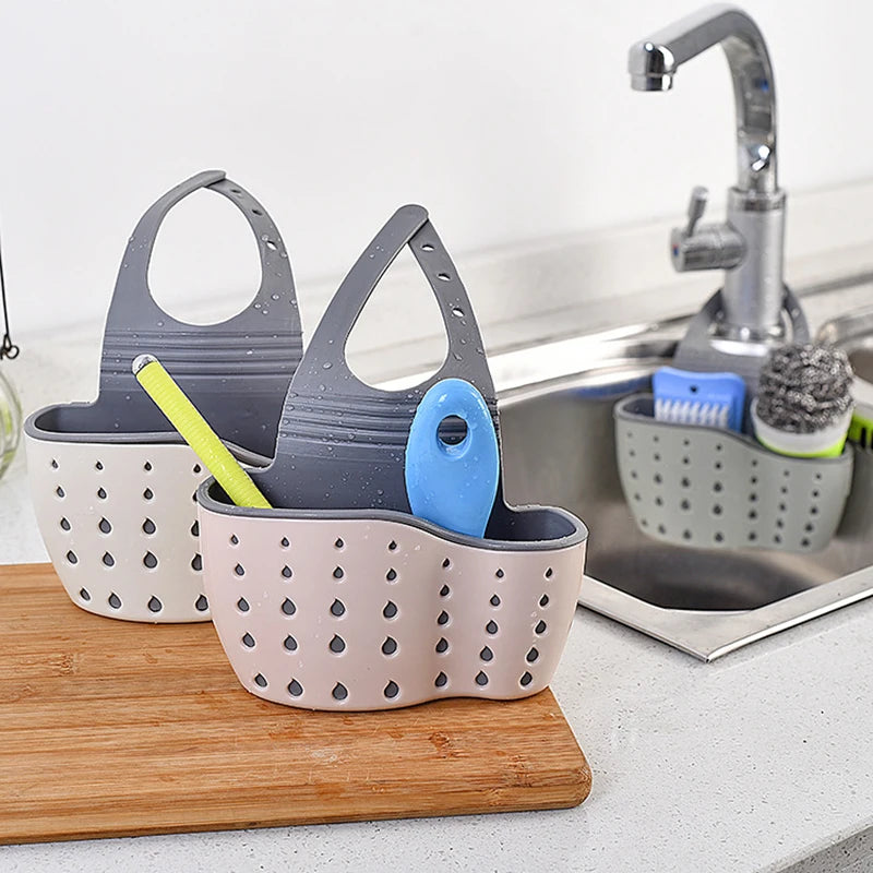 Kitchen Sink Holder Hanging Drain Basket Adjustable Soap Sponge Shelf
